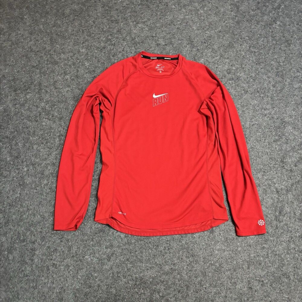 Nike Shirt Mens Small Long Sleeve Crew Neck Lightweight Running Red Casual